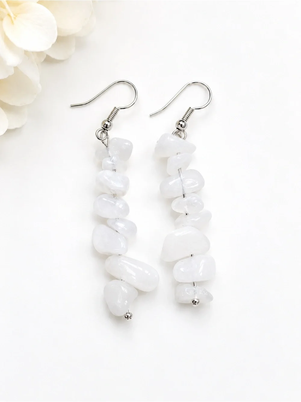 White Bead stones and Crystal Bracelet with White Stone Dangle Earrings